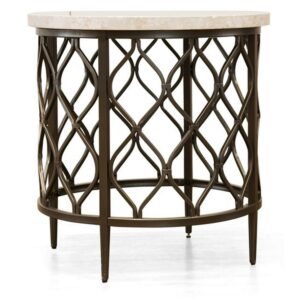Steve Silver Roland Round Metal Base End Table with White Stone Top