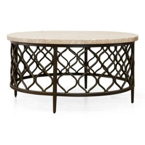 Steve Silver Co. Roland Round Metal Base Coffee Table with White Stone Top