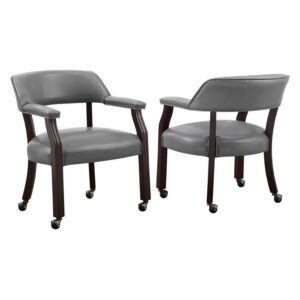 Steve Silver Tournament Gray Faux Leather Arm Chair with Casters