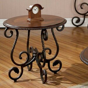 Steve Silver Crowley Indoor Traditional Wood and Metal Round 24" Height End Table, Cherry