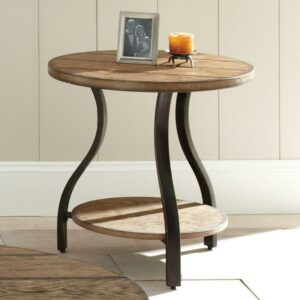 Steve Silver Denise Modern Rustic 24" Round End Table, Medium Oak