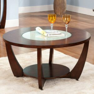 Steve Silver Rafael Wooden Coffee Table,Cherry Finish with Glass inlay