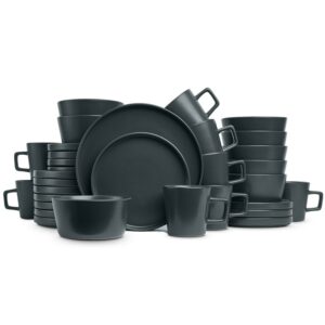 Stone Lain Celina 32-Piece Stoneware Round Dinnerware Set, Service for 8, Gray Matte