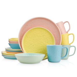 Stone Lain Elena Stoneware Dinnerware, 16-Piece Mix and Match Multicolor Set for 4