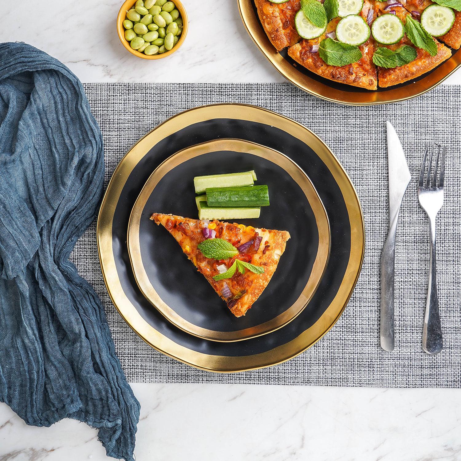 Stone Lain Florian Modern Porcelain Dish Set, 16-Piece Dishes for 4, Gold and Black - Image 4