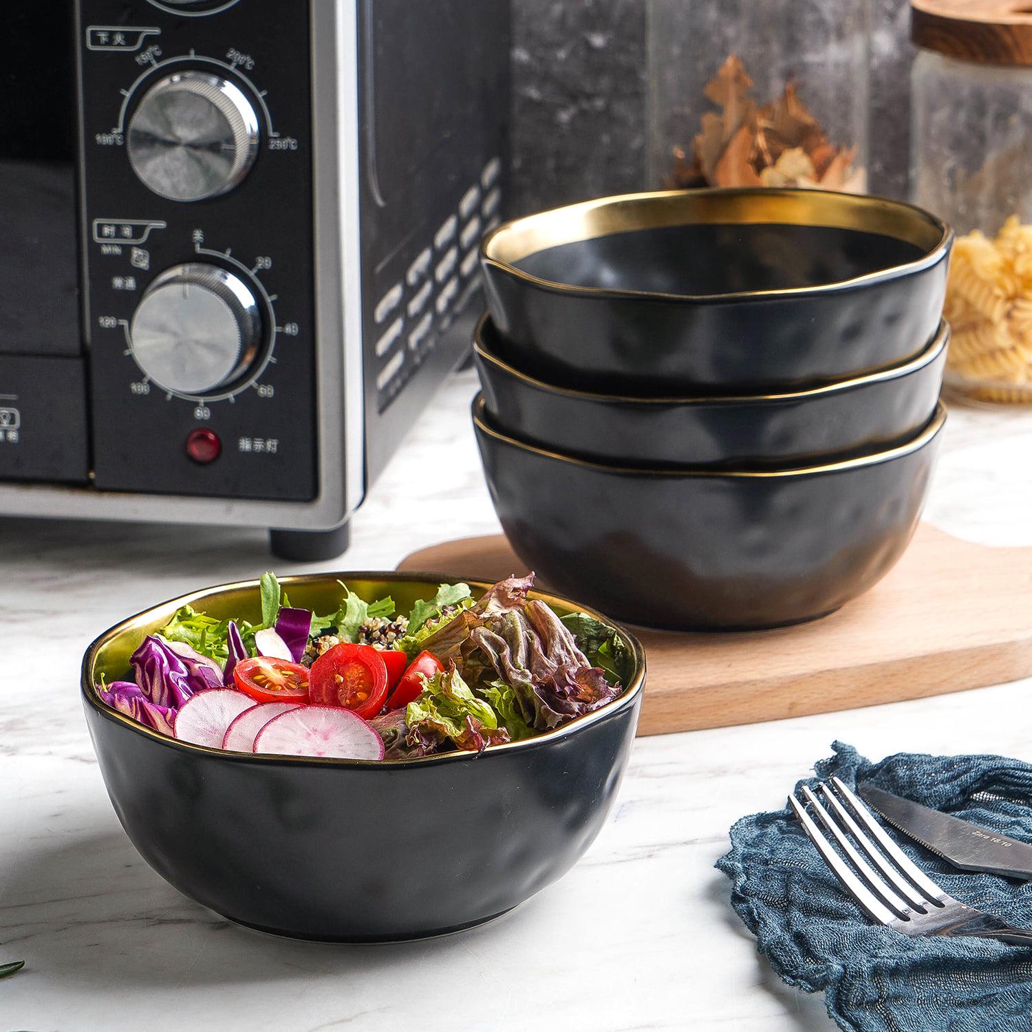 Stone Lain Florian Modern Porcelain Dish Set, 16-Piece Dishes for 4, Gold and Black - Image 5