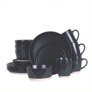 Stone + Lain Jules Stoneware Collection Dinnerware Set, 16-Piece Service for 4, Black