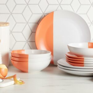 Stone Lain Lizzy Stoneware 12-Piece Round Dinnerware Set, Orange, CB