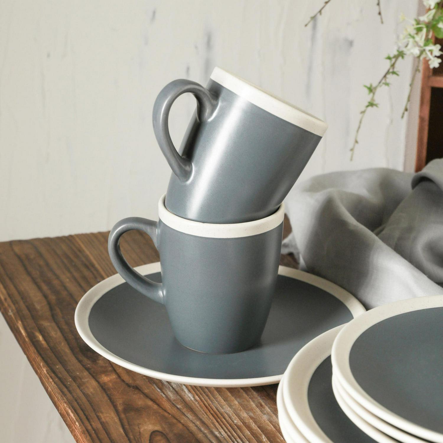 Stone Lain Serenity 16-Piece Stoneware Round Dinnerware, Service for 4, 2-Tone, Dark Gray-Cream - Image 7