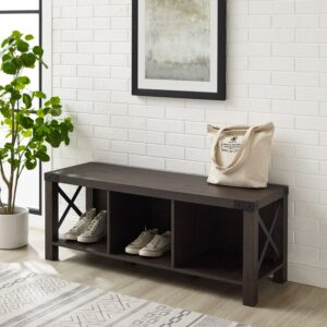 Walker Edison Farmhouse Open Storage Entryway Bench, Sable