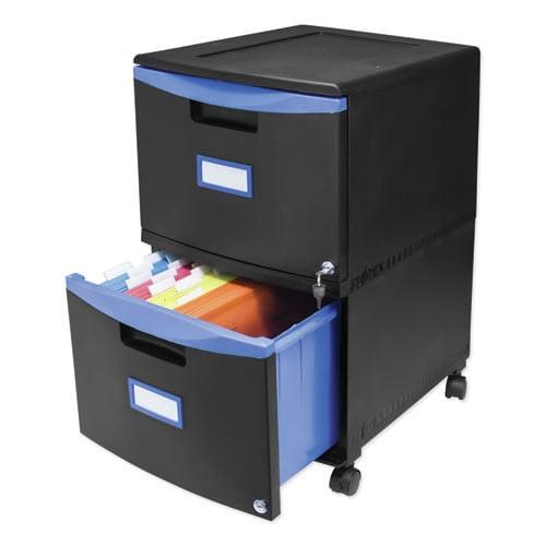 Storex Two-Drawer Mobile Filing Cabinet, 2 Legal/Letter-Size File Drawers, Black/Blue, 14.75" x 18.25" x 26" - Image 5