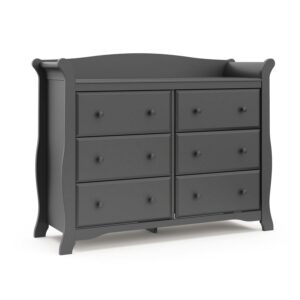 Storkcraft Avalon 6 Drawer Nursery Double Dresser, Gray