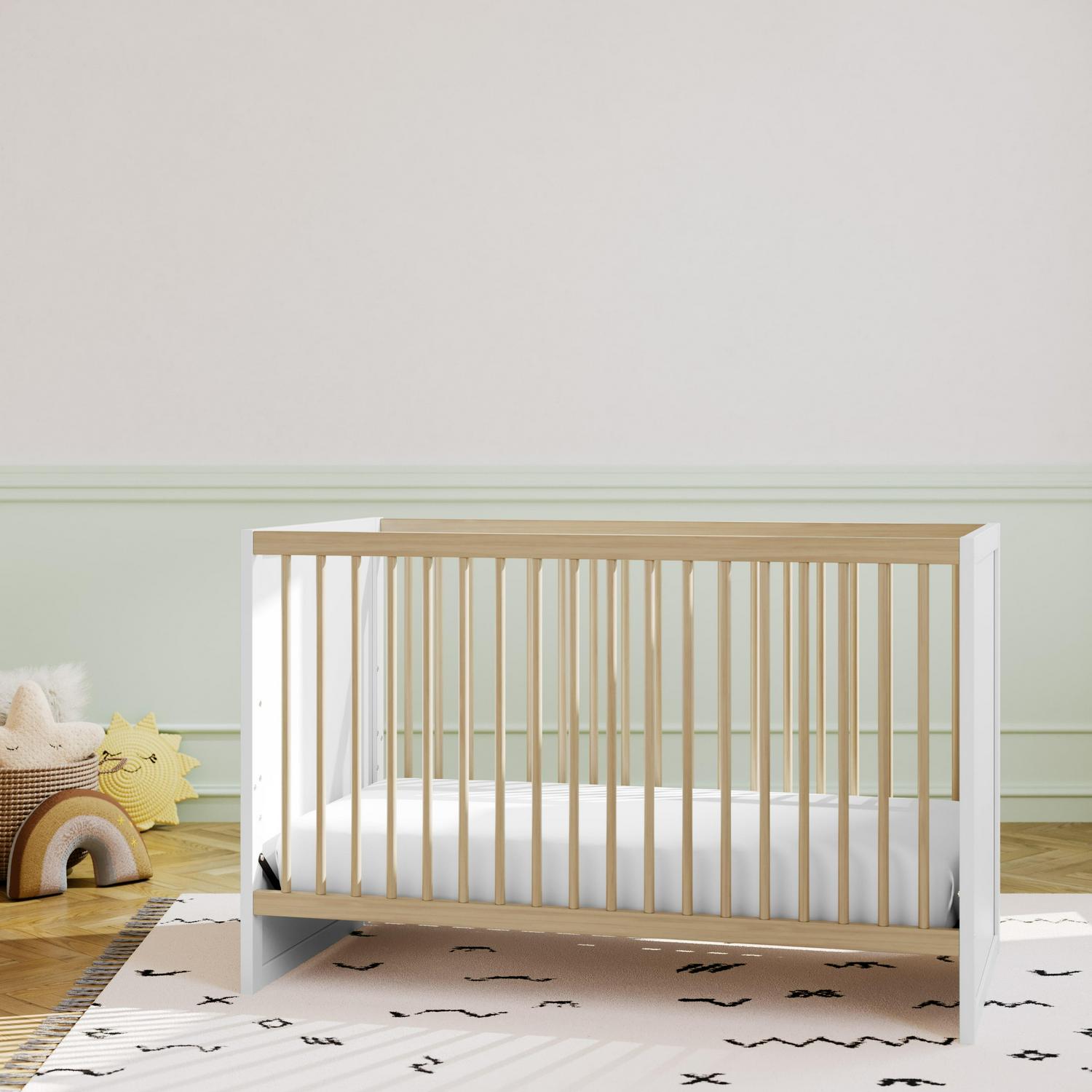 Storkcraft Calabasas 3-in-1 Convertible Baby Crib, White with Driftwood - Image 2