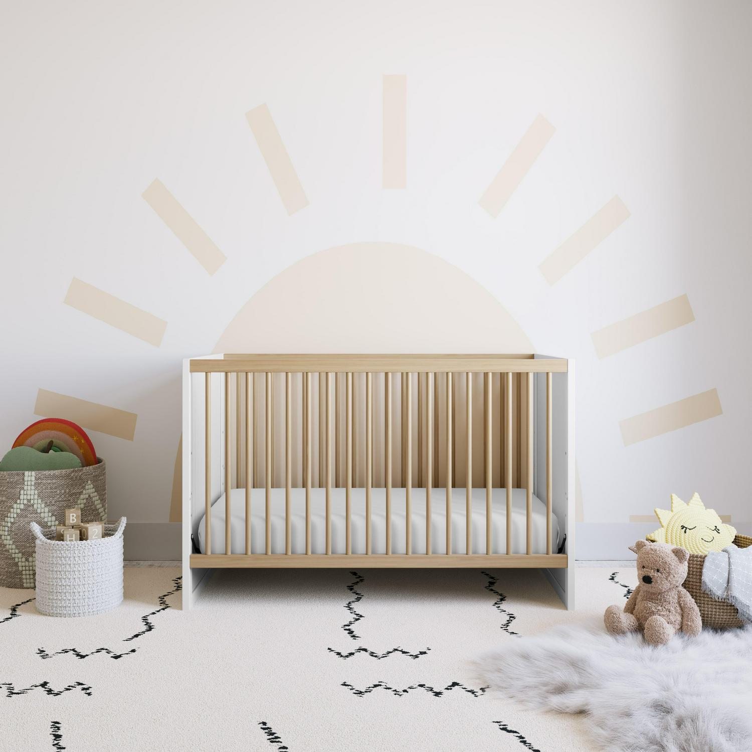 Storkcraft Calabasas 3-in-1 Convertible Baby Crib, White with Driftwood - Image 4