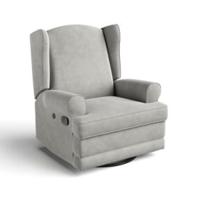 Storkcraft Serenity Wingback Infant Upholstered Recline Glider with USB, Steel