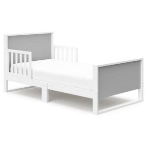 Storkcraft Slumber Toddler Bed with Guardrails White with Pebble Gray