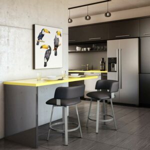 Strick & Bolton Stinson Swivel Counter Stool Charcoal Black Faux Leather / Glossy Grey Metal Glossy, Powder Coated, Metal Finish Polyester, Steel