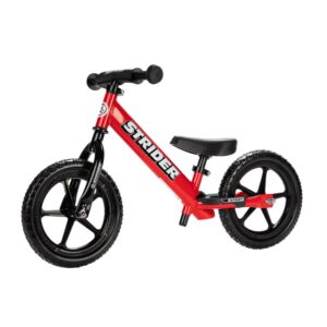 Strider 12” Sport Bike, Red - No Pedal Balance Bicycle for Kids 1 to 4 Years - Includes Safety Pad, Padded Seat, Mini Grips & Flat-Free Tires - Tool-Free Assembly & Adjustments