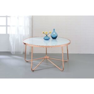 ACME Alivia Coffee Table in White Glass and Rose Gold