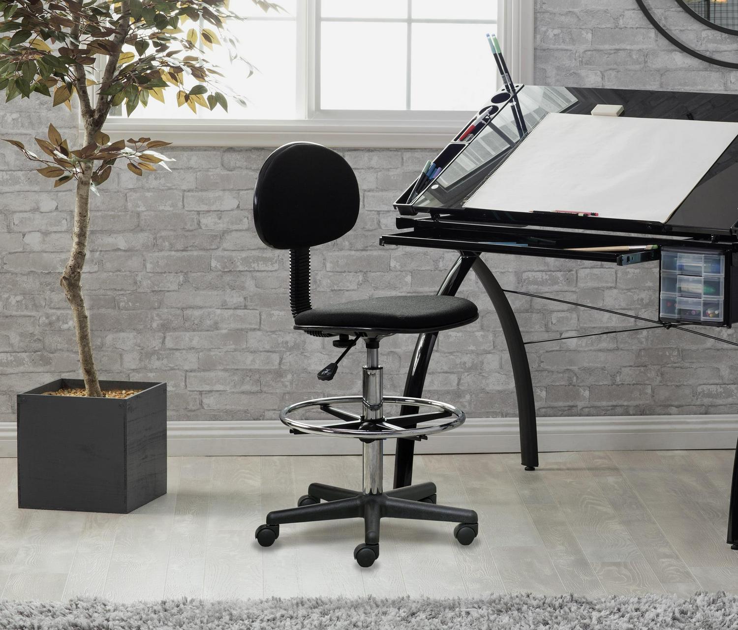 Studio Designs Adjustable Drafting Chair with Footring, Black and Chrome - 18618