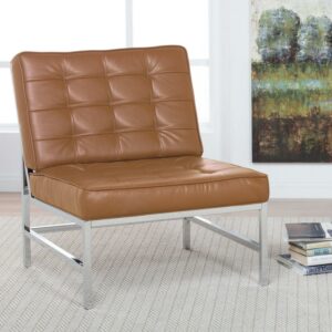 Studio Designs Home Ashlar Bonded Leather Slipper Accent Chair in Caramel/Chrome