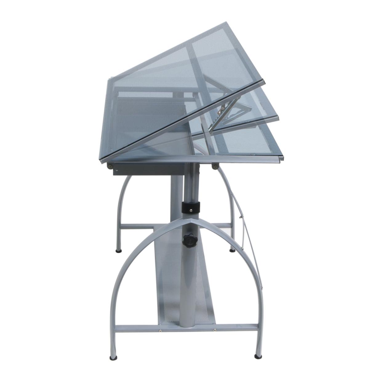 Studio Designs Blue Tempered Safety-Glass Adjustment Height Drafting Table, Silver - Image 5