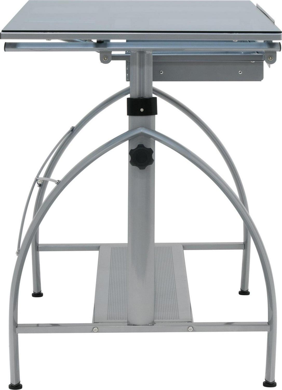 Studio Designs Blue Tempered Safety-Glass Adjustment Height Drafting Table, Silver - Image 4