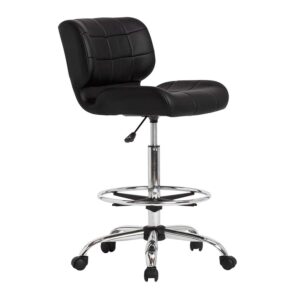 Studio Designs Height Adjustable Swivel Drafting Chair with Footring in Black Faux Leather and Chrome