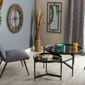 Studio Designs Home 74004 Estrade 36 - inch Modern Round Coffee Table in Black / Antiqued Mirror