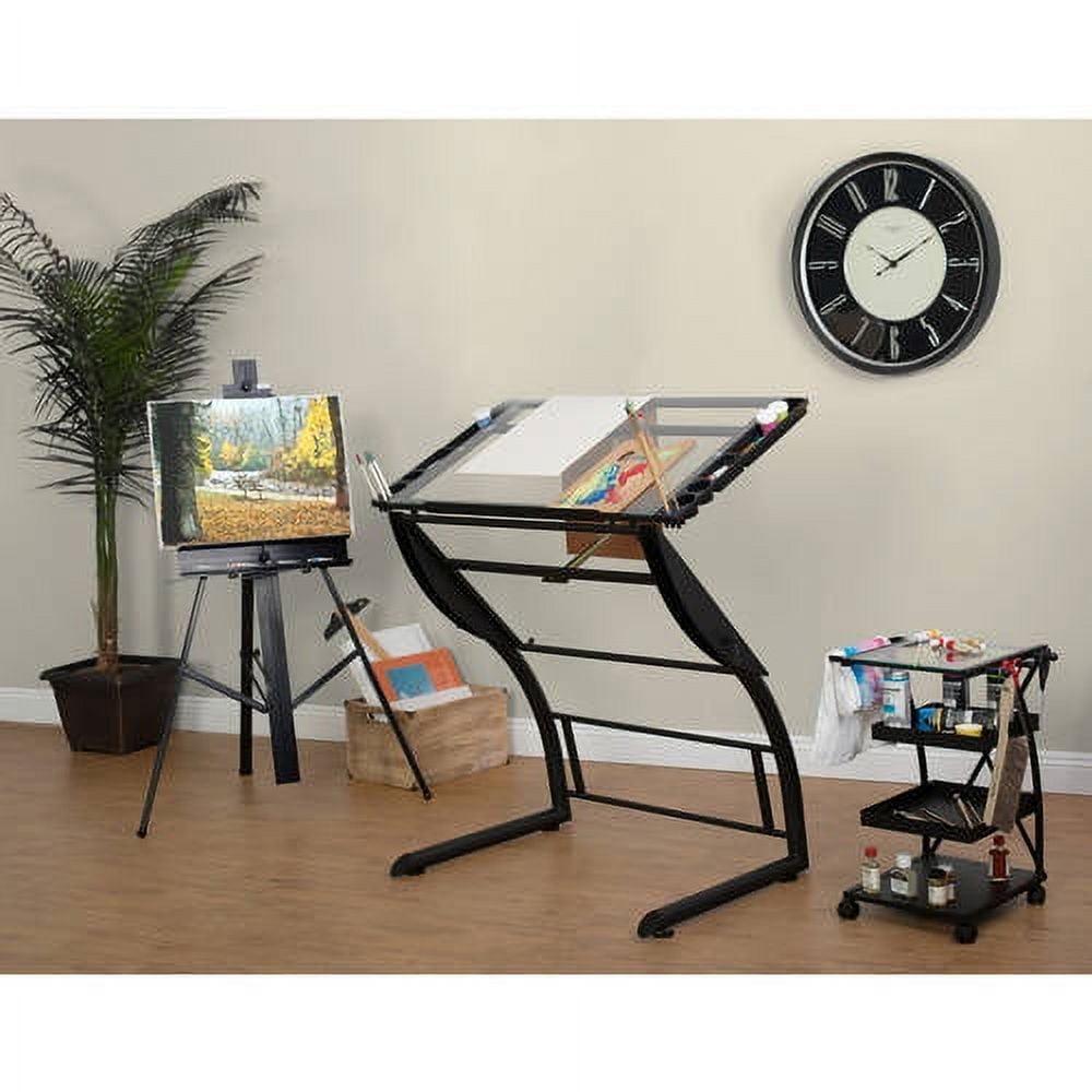 Studio Designs Triflex Hieght Adjustable Metal Frame with Glass Angle Adjustable Top Drafting Drawing Table Stand or Sit , Black/Clear Glass - Image 4