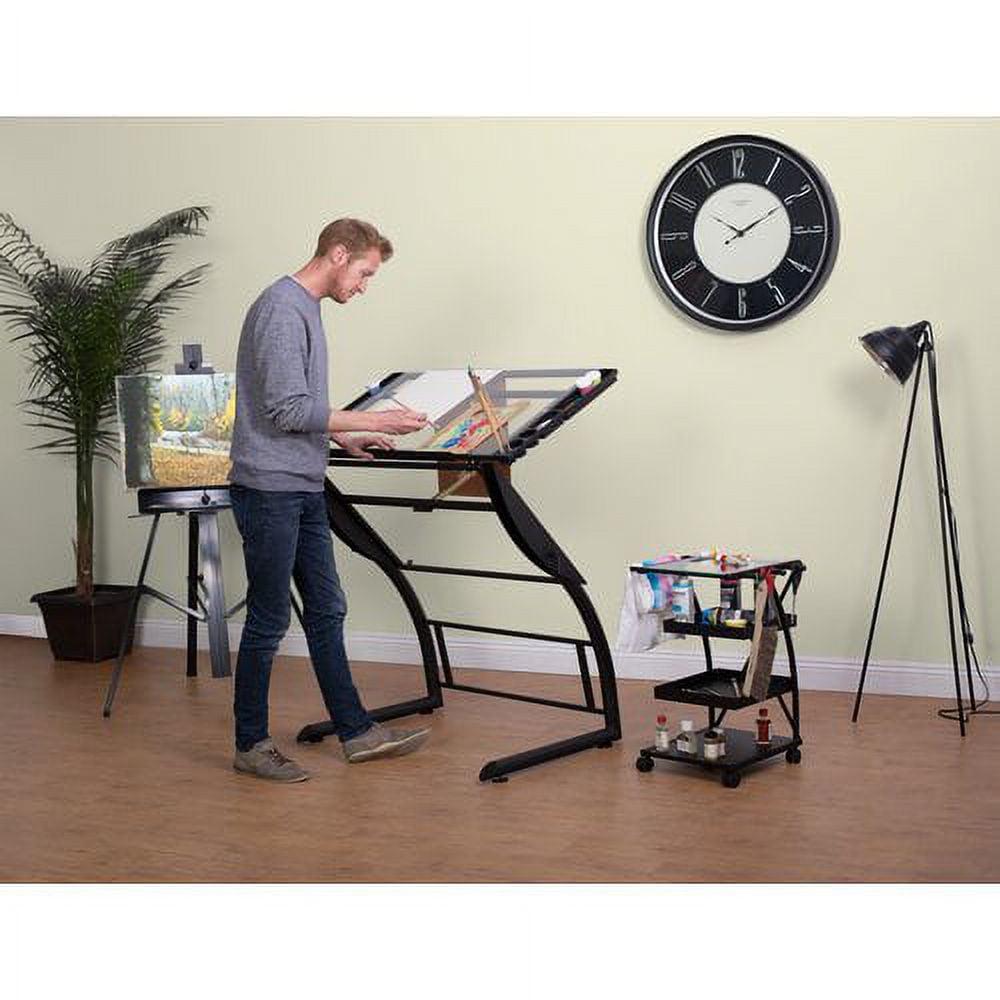 Studio Designs Triflex Hieght Adjustable Metal Frame with Glass Angle Adjustable Top Drafting Drawing Table Stand or Sit , Black/Clear Glass - Image 3