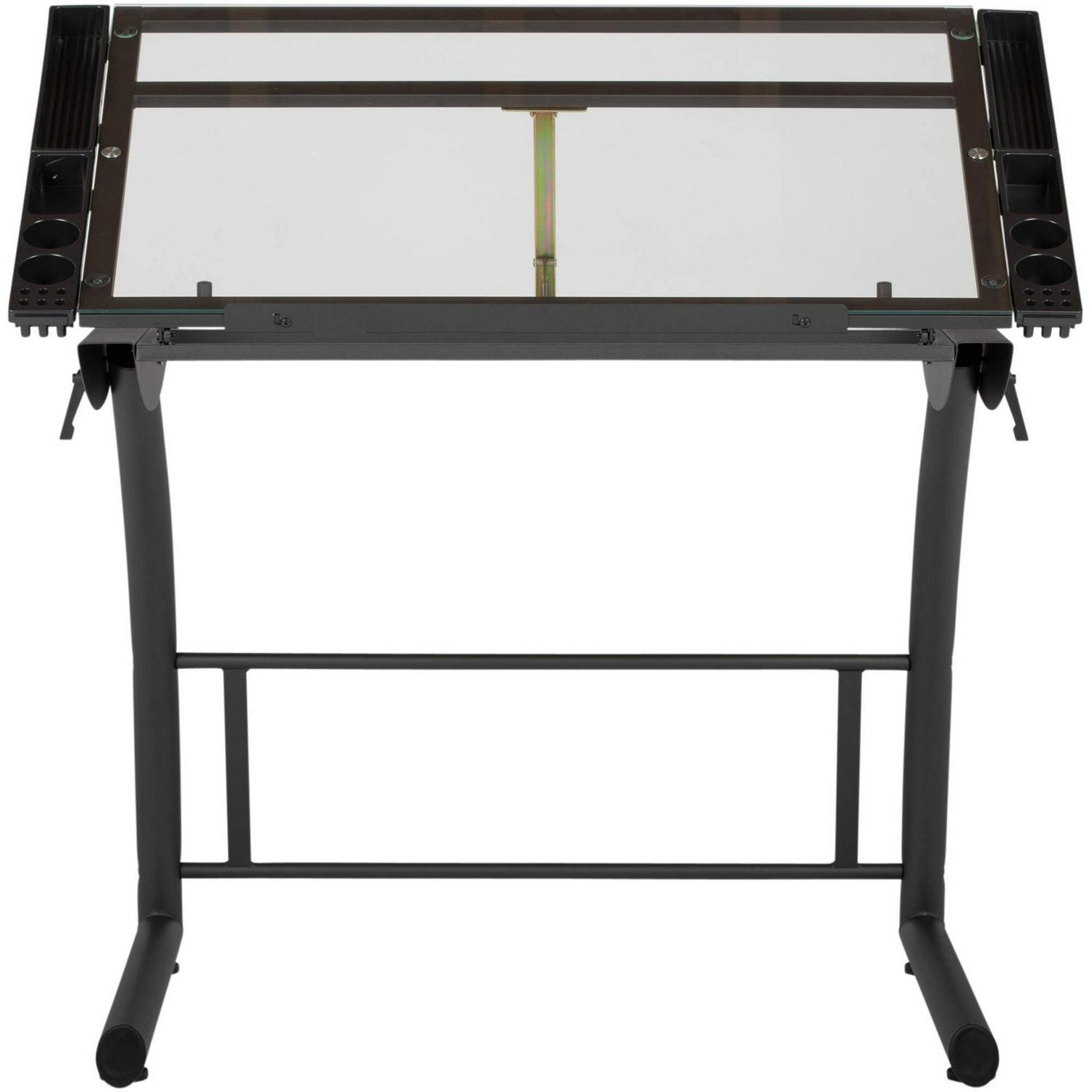 Studio Designs Triflex Hieght Adjustable Metal Frame with Glass Angle Adjustable Top Drafting Drawing Table Stand or Sit , Black/Clear Glass - Image 5