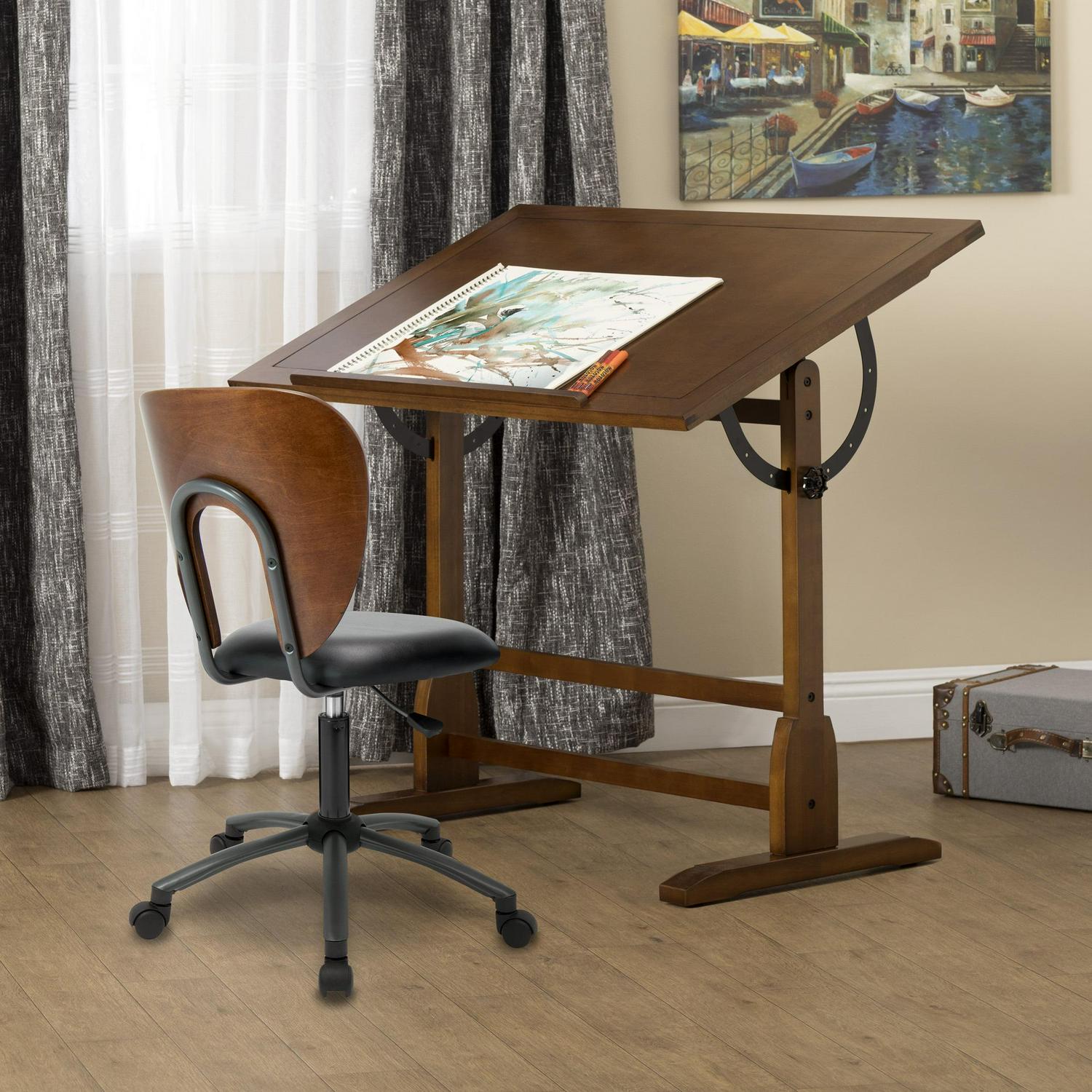 Studio Designs Vintage Solid Wood Drawing/Drafting Table with 42" x 30" Adjustable Tilting Top