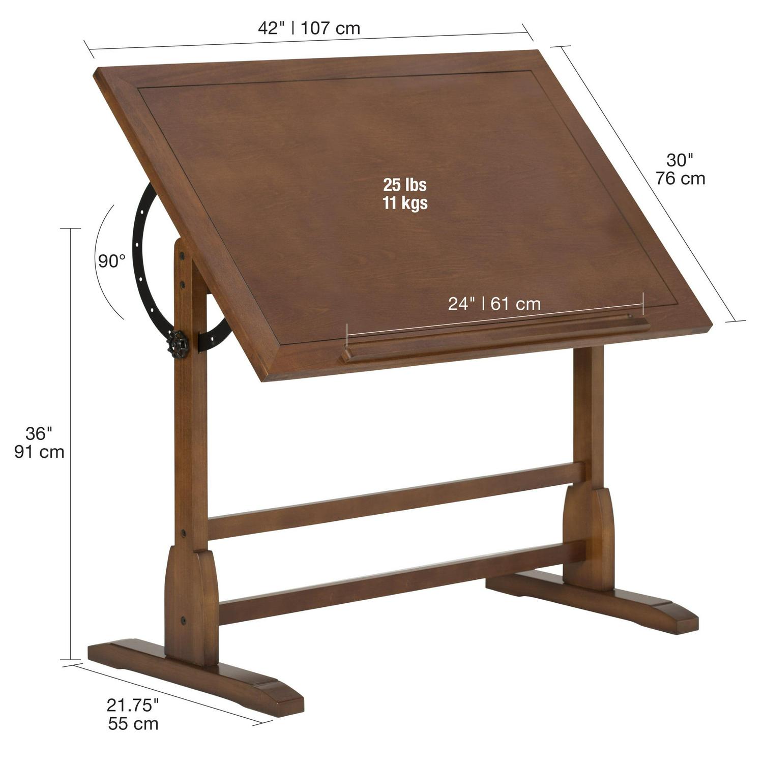 Studio Designs Vintage Solid Wood Drawing/Drafting Table with 42" x 30" Adjustable Tilting Top - Image 2