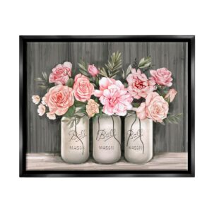 Stupell Industries Blossoming Pink Rose Bouquets Rustic Country Jars Jet Black Framed Floating Canvas Wall Art, 16x20, by Ziwei Li