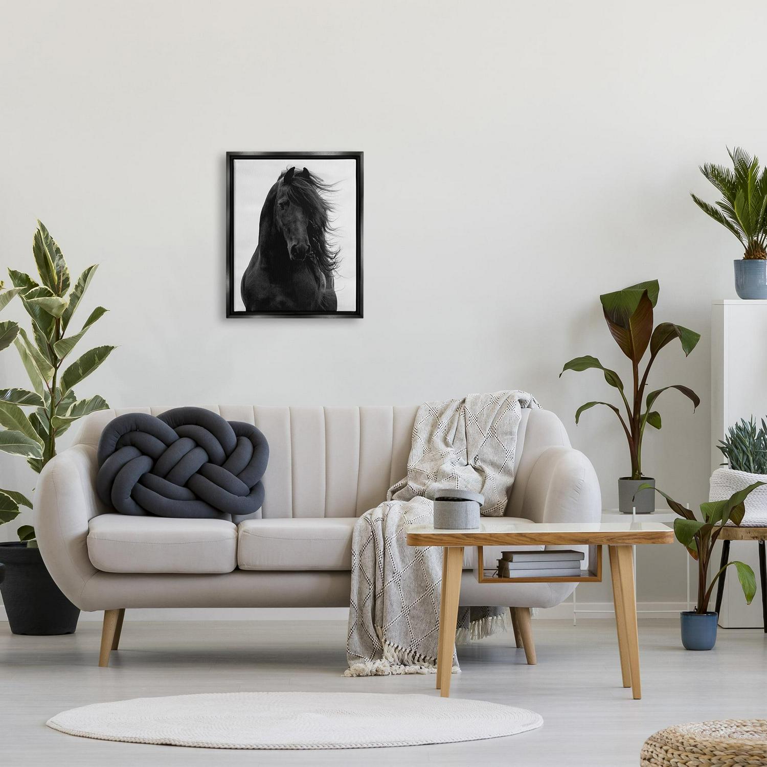 Stupell Industries Black Stallion Horse Portrait Soft Grey Sky Photography Jet Black Framed Floating Canvas Wall Art, 16x20, by Carol Walker - Image 2