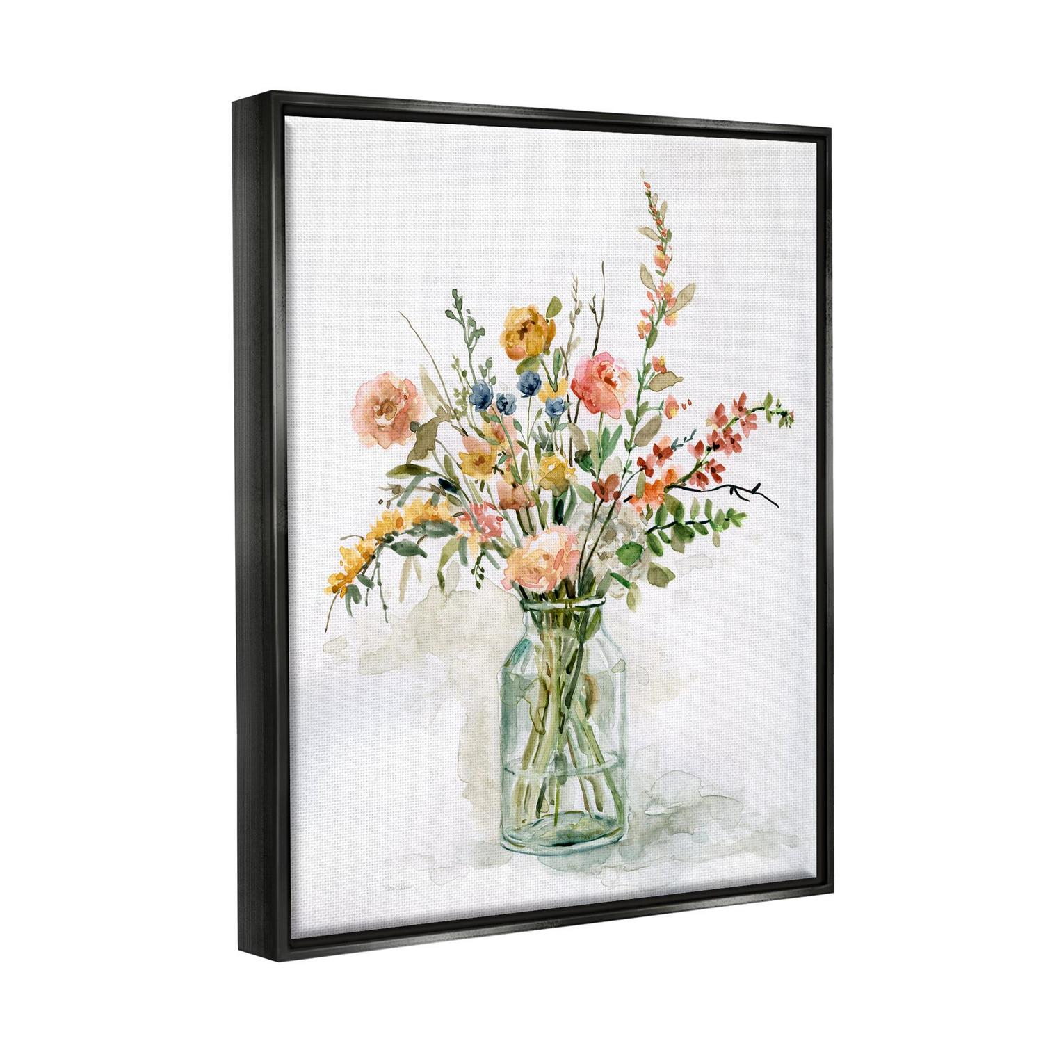 Stupell Industries Country Meadow Roses Floral Bouquet Watercolor Still Life Jet Black Framed Floating Canvas Wall Art, 16x20, by Carol Robinson - Image 3