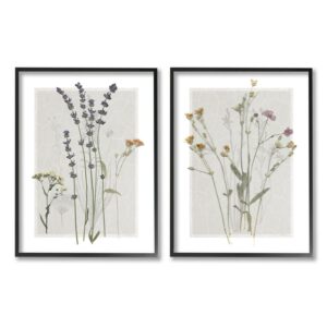 Stupell Industries Delicate Wildflower Herb Sprigs Lavender Nature Botanicals Graphic Art Black Framed Art Print Wall Art, Set of 2, Design by Carol Robinson