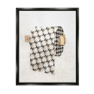 Stupell Industries Fashion Glam Toilet Paper Designer Detailing Jet Black Framed Floating Canvas Wall Art, 16x20, by Ziwei Li