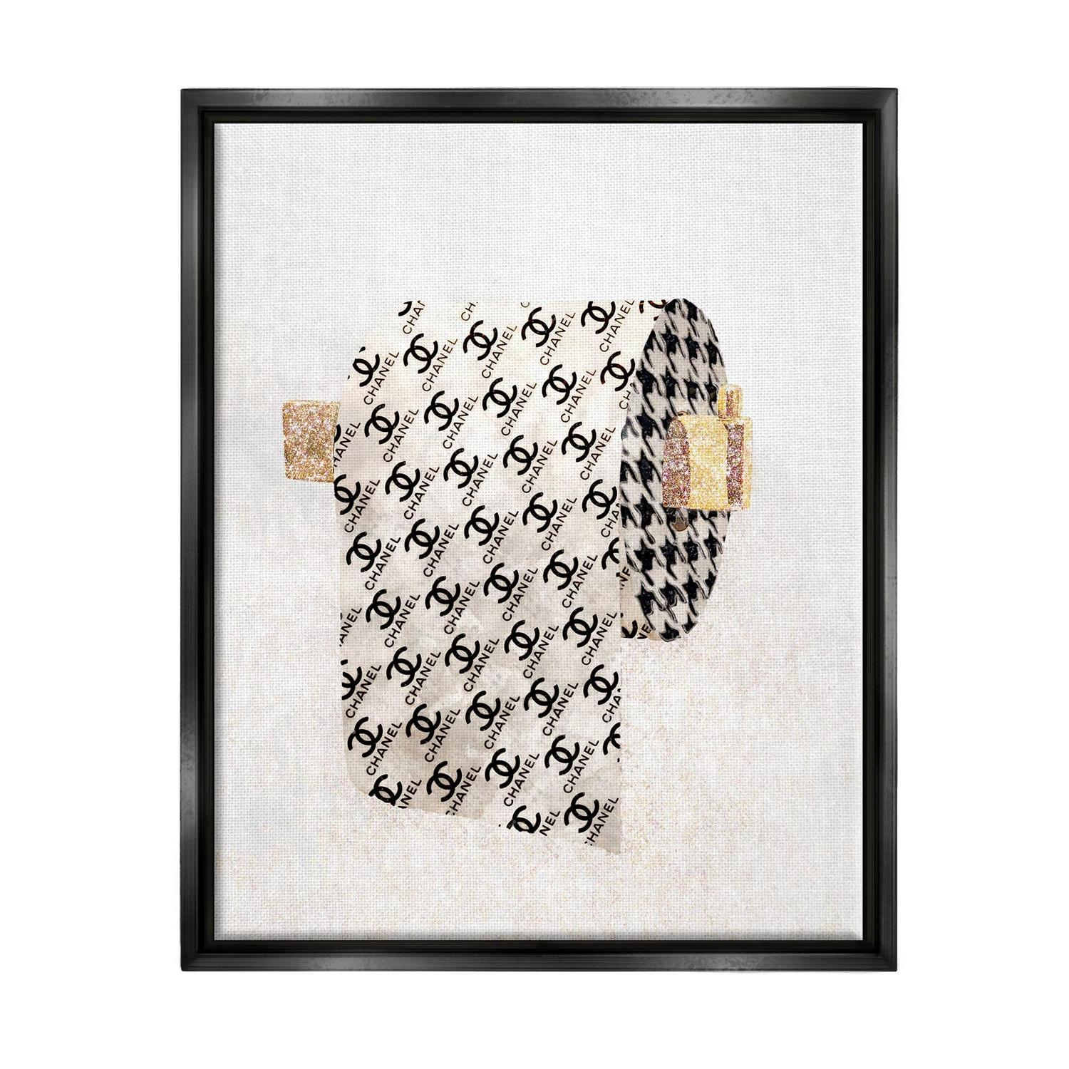 Stupell Industries Fashion Glam Toilet Paper Designer Detailing Jet Black Framed Floating Canvas Wall Art, 16x20, by Ziwei Li