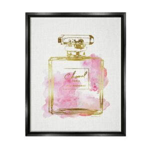 Stupell Industries Glam Perfume Bottle Gold Pink Jet Black Framed Floating Canvas Wall Art, 16x20, by Amanda Greenwood
