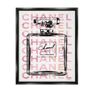 Stupell Industries Glam Perfume Bottle With Words Pink Black Jet Black Framed Floating Canvas Wall Art, 16x20, by Amanda Greenwood