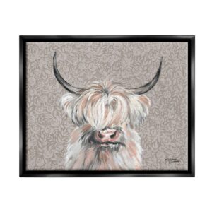 Stupell Industries Grumpy White Buffalo on Floral Print Farm Animal Jet Black Framed Floating Canvas Wall Art, 16x20, by Michele Norman