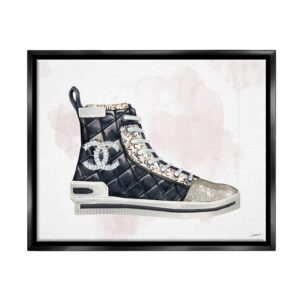 Stupell Industries Glam Fashion Quilted Sneaker Designer Style Jet Black Framed Floating Canvas Wall Art, 16x20, by Ziwei Li