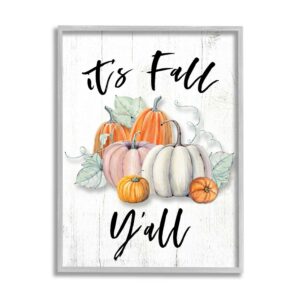 Stupell Industries It's Fall Y'all Seasonal Excitement Muted Harvest Pumpkins Graphic Art Gray Framed Art Print Wall Art, 24x30, by Valerie Wieners