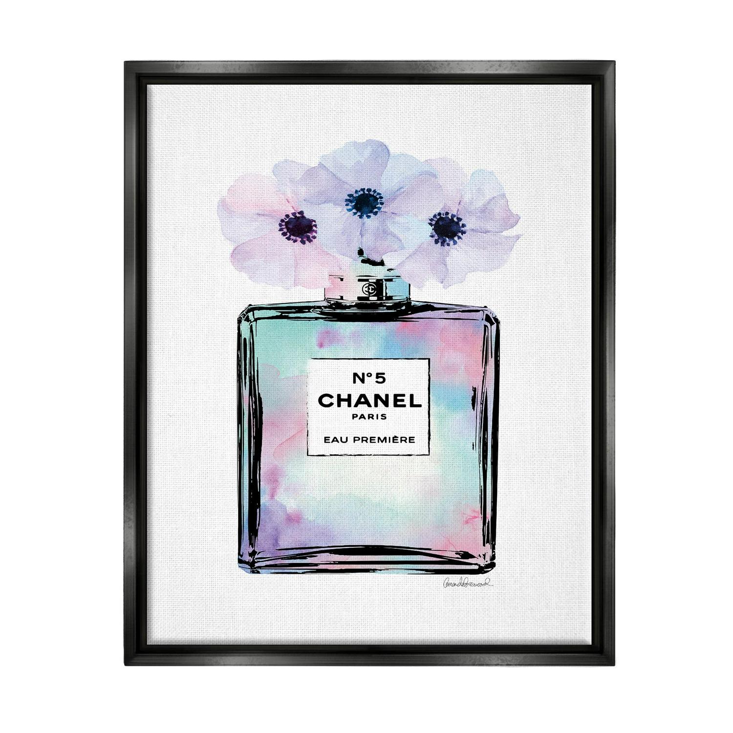 Stupell Industries Purple Flower Perfume Glam Fashion Design Jet Black Framed Floating Canvas Wall Art, 16x20, by Amanda Greenwood