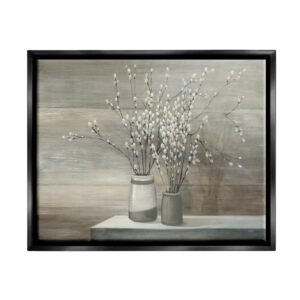 Stupell Industries Pussy Willow Still Life Jet Black Framed Floating Canvas Wall Art, 16x20, by Wild Apple Portfolio