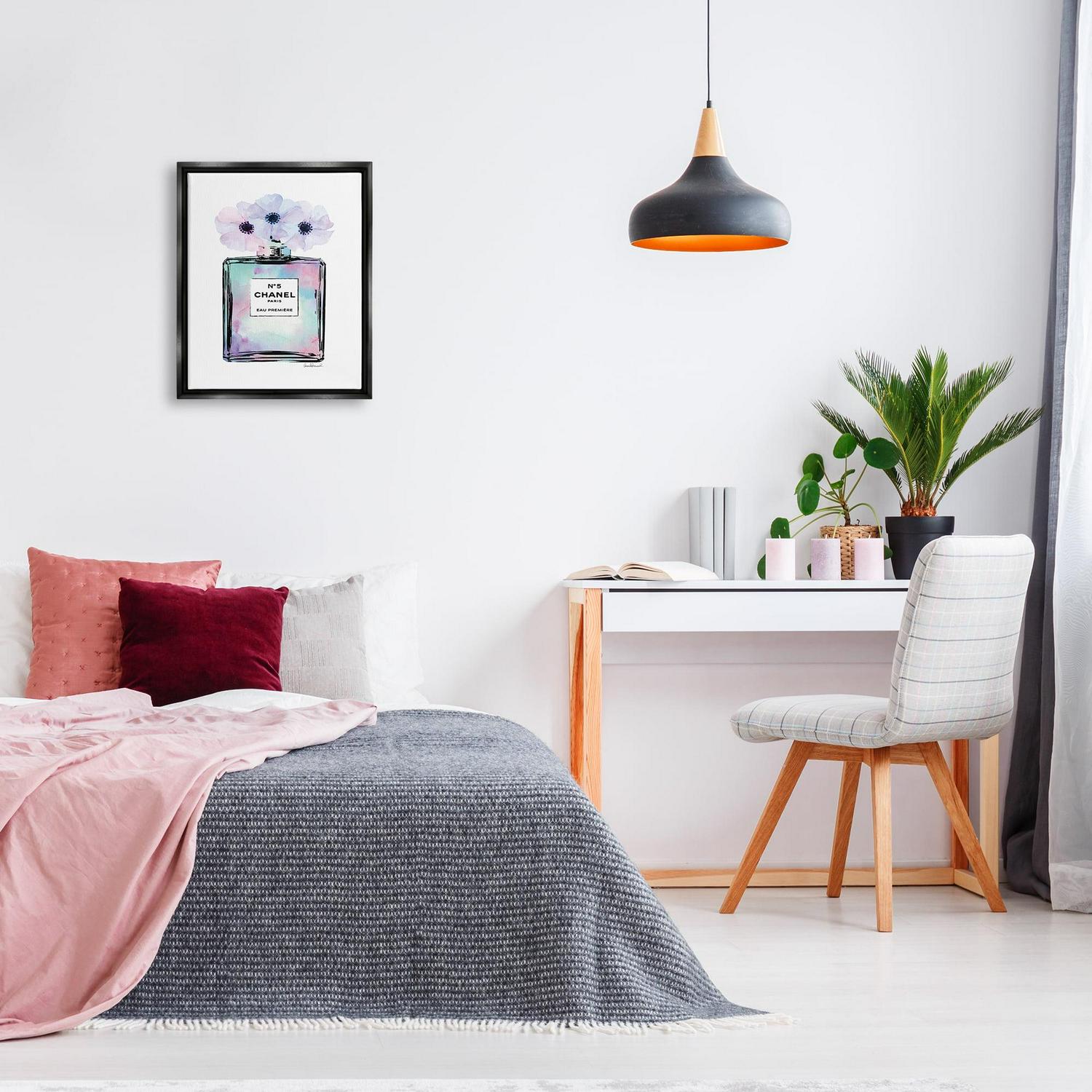 Stupell Industries Purple Flower Perfume Glam Fashion Design Jet Black Framed Floating Canvas Wall Art, 16x20, by Amanda Greenwood - Image 2