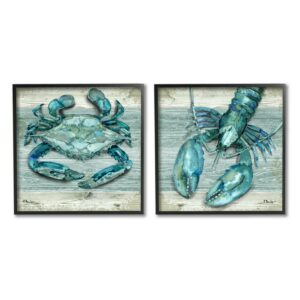 Stupell Industries Rustic Crab Northpoint Lobster Graphic Art Black Framed Art Print Wall Art, Set of 2, Design by Paul Brent