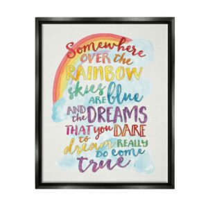 Stupell Industries Somewhere Over the Rainbow With Rainbow Jet Black Framed Floating Canvas Wall Art, 16x20, by Erica Billups